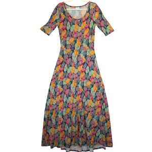 LuLaRoe Nicole Maxi Dress Women L Vibrant Multicolor Paisley Stretch Boho Artsy